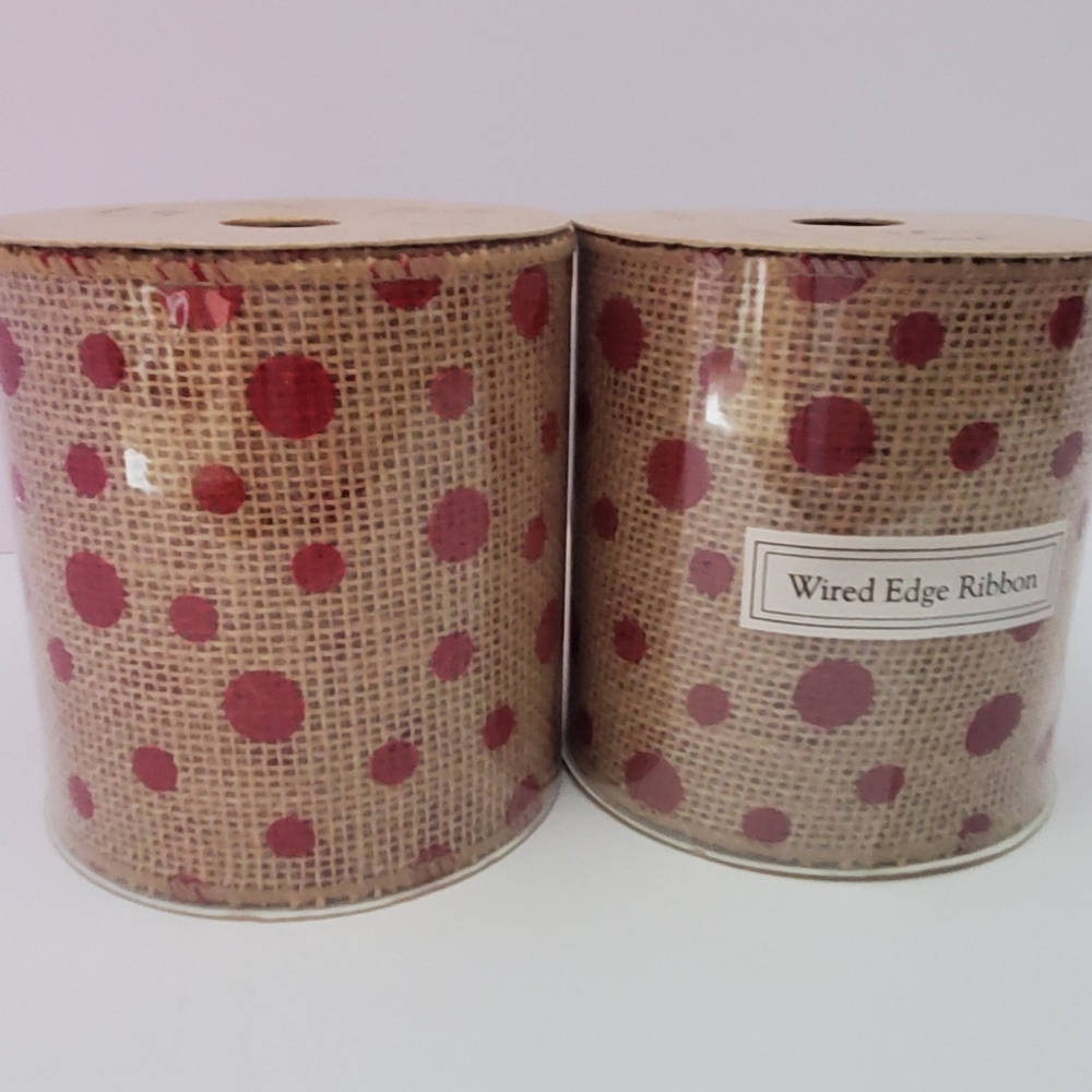 Red Polka Dot Burlap Wired Edge Ribbon